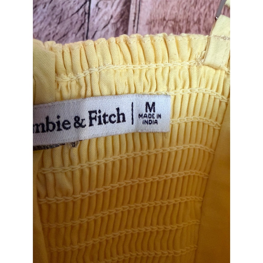 Abercrombie & Fitch Bubble Hem Mini Dress Yellow Cotton Sundress Summer Medium - Picture 7 of 8